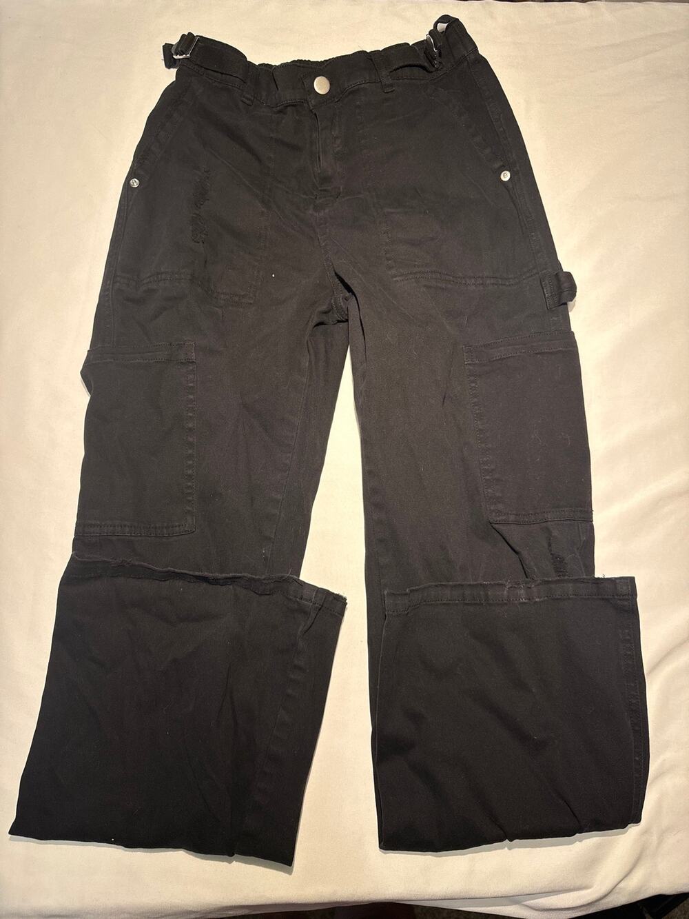Ultra Flirt S Wide Leg Cargo Pants Black Distressed Holes